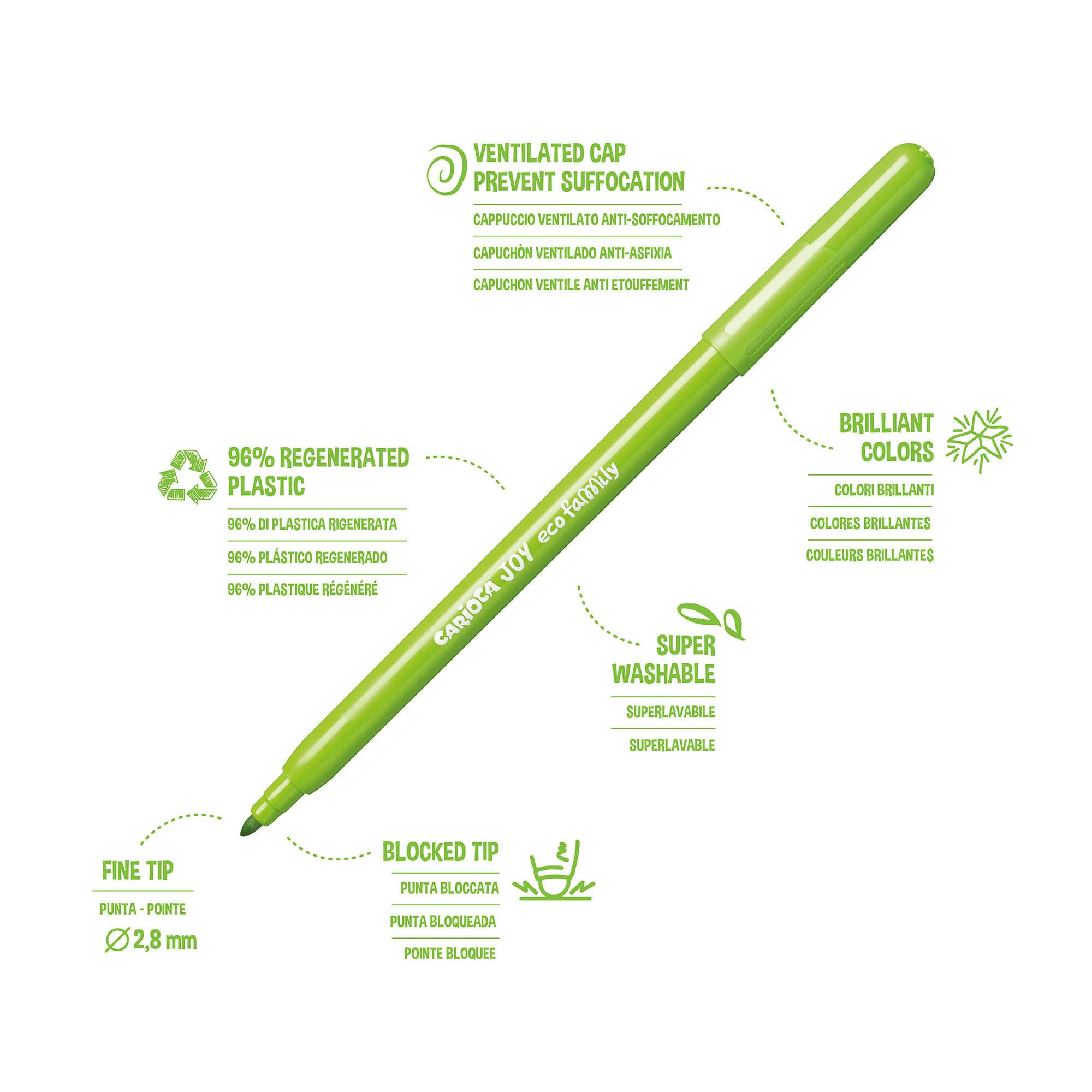 CARIOCA® Eco Family Joy 2.8 mm Fine Tip Washable Felt Tip Pen School Box Set